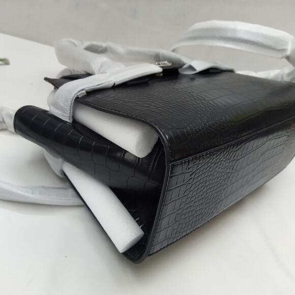 Michael Kors Carmen Black Leather Crocodile Embossed Flap Satchel Bag - NWT $598 - Picture 9 of 14